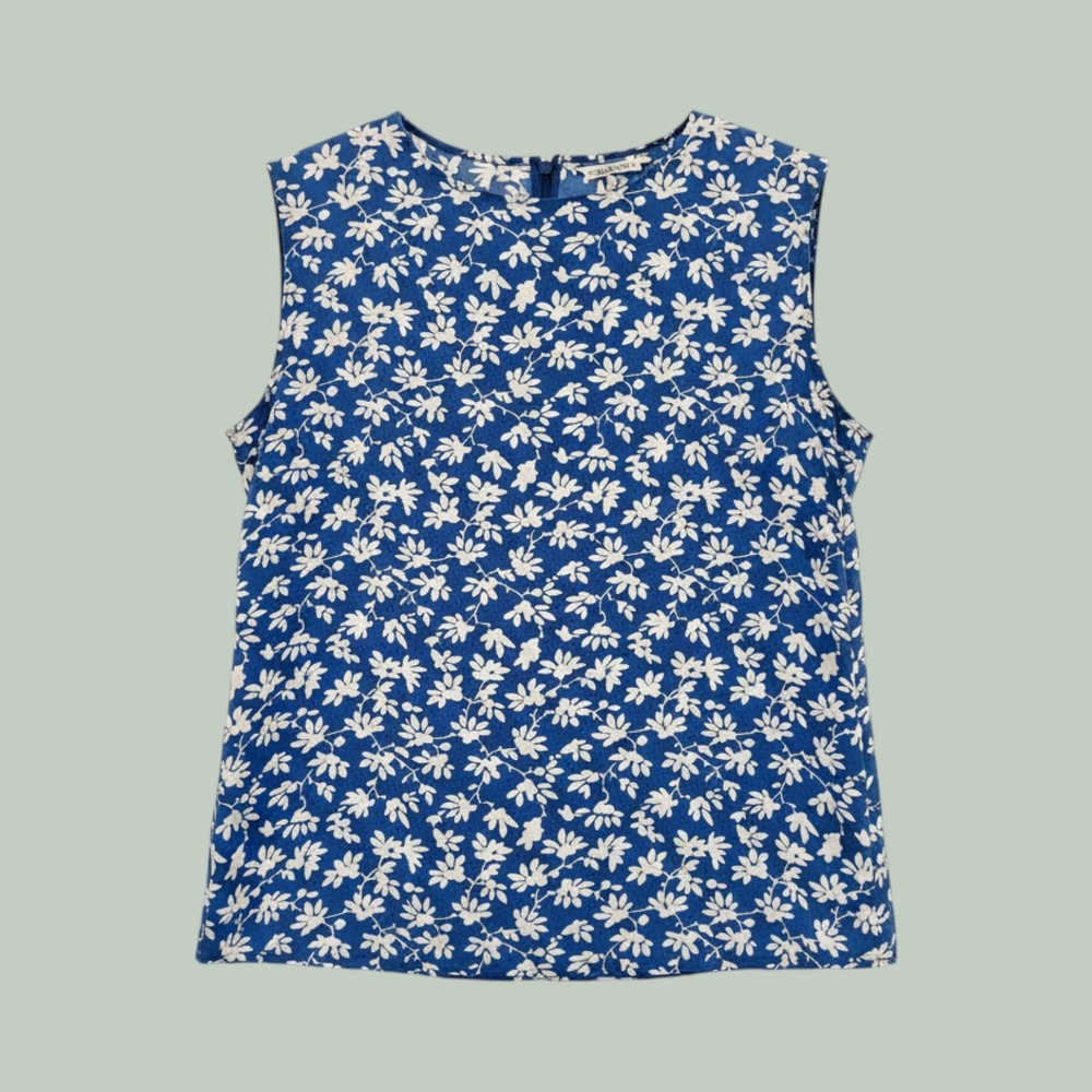 Diane‎ von Furstenberg Blue White Floral Sleeveless Blouse Top Small